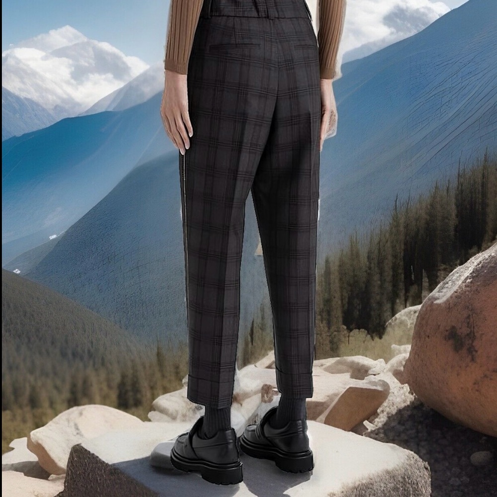 Rare PESERICO wool crop tailored plaid moca women pants sz 28 made in Italy